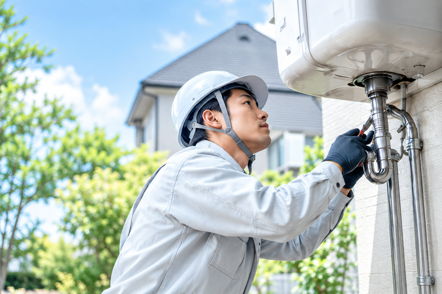 水道設備を点検・修理する作業員